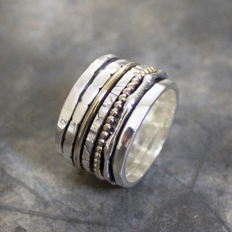18484 – Brede ring van zilver en gold filled